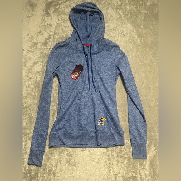 University of Kansas KU Half Zip Hoodie Women’s Small Blue Pocket Hooded NWT - Picture 1 of 11
